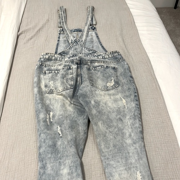 Long Distressed Denim Overalls - Picture 4 of 4